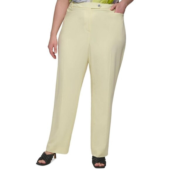 Calvin Klein Plus Size Lux Modern-Fit Straight-Leg Pants Endive Yellow 18W - Picture 6 of 8